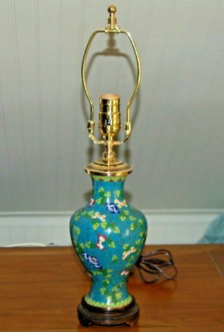 Antique CHINESE CLOISONNE LAMP Green Blue Vase Republic 1900 - 1920 3 - D 4