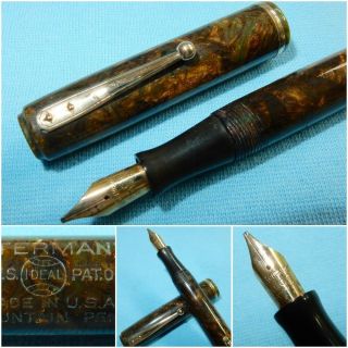Antique Waterman Ideal 92 Fountain Pen Moss Agate 14k Med Stub Nib Restored