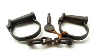 Old Vintage Antique Handcrafted Fine Iron Lock & Key Handcuffs,  Collectible
