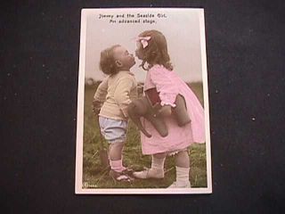 Jimmy And The Seaside Girl Real Photo Postcard Of Little Children
