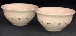 2 Longaberger Pottery Woven Traditions Red 4 1/4 " Dessert Bowls