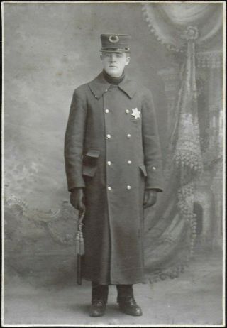 Cabinet Photo Of A Wenona Illinois Police Officer In Dress Uniform W/ Long Coat