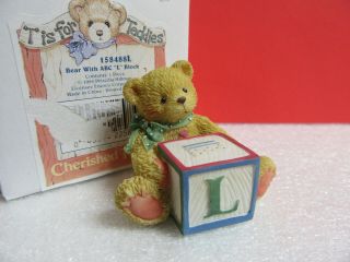 Cherished Teddies Bear With Abc " L " Block Miniature Figurine