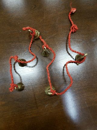 Vintage Brass Bells,  Set Of 6 Indian India Oriental Christmas Etched On Chord