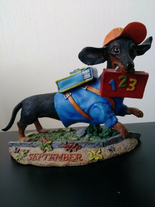 Danbury Dog Figurine September Dachshund Calendar School Collectible