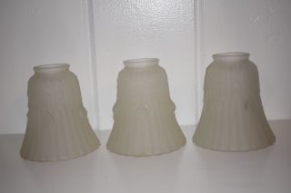 Set Of 3 Heavy Pressed Frosted Glass Lamp Shades Light Globe Chandelier Vintage