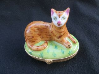 Tiffany & Co Limoges Fd France Deco Hand Painted Cat Trinket Box