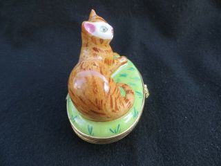 Tiffany & Co Limoges FD France Deco Hand Painted Cat Trinket Box 5