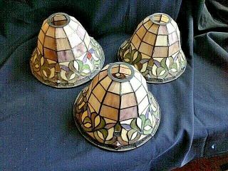 Set Of 3 Tiffany Style Stained Glass Leaded Lamp Shades 8.  5 " X 6.  25 "