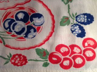 Vintage Cotton Table Runner,  Cherries,  Berries,  Fruit,  33 " X 15 "