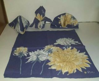Vintage Vera Neumann Purple White And Tan Flowers Cloth Napkins Adybug Signed