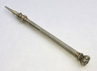 Antique Victorian Crown Finial Sterling Silver Mechanical Pencil - Good Order