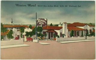 Mission Motel Oakland California Ca Us Highway 50 Street View Vintage Postcard