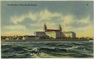 The Breakers Waves Beach Front Hotel View Palm Beach Florida Fl Vintage Postcard
