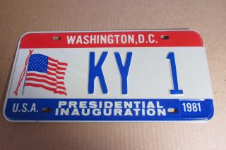 Kentucky Presidential Inauguration License Plate 1981 " Ky 1 " Reagan
