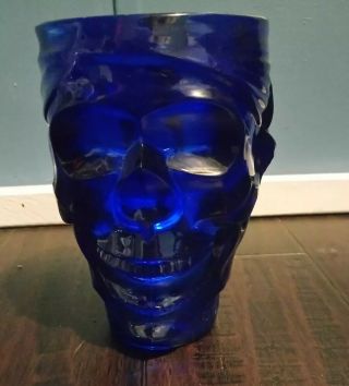 Blue Treasure Island Casino Glass Pirate Skull 32 Oz Cup Heavy Mug Stein