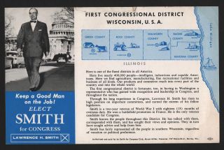 Opc 1956 Congressman Lawrence H.  Smith Political Re - Election 5 1/2 X 8 1/2 Pc