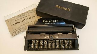 Antique Bennett Portable Typewriter With Case & Instruction Book Made In Usa