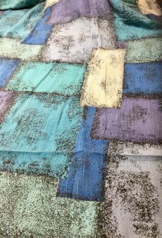 Vintage Mid Century Barkcloth Fabric Blues And Purples Block Design 0ver 3 Yds