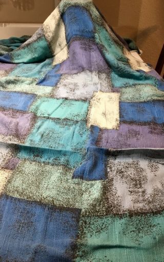 Vintage Mid Century Barkcloth Fabric Blues And Purples Block Design 0ver 3 Yds 2
