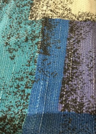 Vintage Mid Century Barkcloth Fabric Blues And Purples Block Design 0ver 3 Yds 3