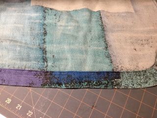 Vintage Mid Century Barkcloth Fabric Blues And Purples Block Design 0ver 3 Yds 4