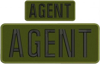 Agent Embroidery Patches 4x10 And 2x5 Hook On Back Od Green