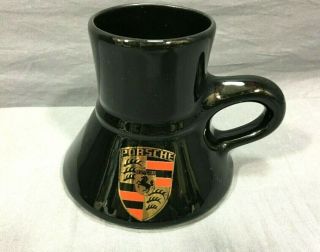 Vintage Porsche Black Travel Coffee Tea Mug Red Gold Logo Skid Proof Bottom