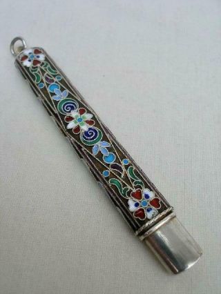 Fine Antique Russian Silver Champlevé Enamel Decorated Pencil Holder.