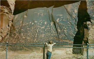 Vintage Postcard; Boy At Newspaper Rock Petroglyph Canyonlands Nat 