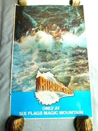 C 1970s Six Flags Magic Mountain Poster White Water Rafting Amusement Park