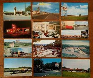 Vintage Color Postcards Motel Motor Inn Roadside Trip Travel Neon Signs 1950 