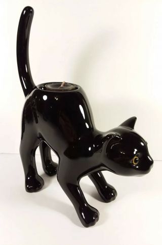 Partylite Ceramic Black Cat Tealight Candle Holder 9 3/4 " Tall Halloween