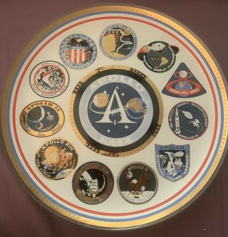 Rare Nasa Apollo Moon Missions Program Commemorative Glass Plate