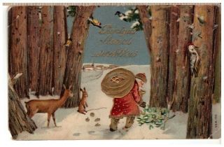 Santa Claus In Red Robe - 1907 - Latvia - Germany Embossed Postcard