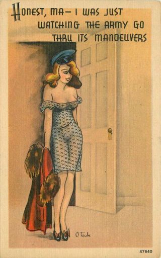 Army Comic Artist Impression Humor Military 1940s Sexy Pin Up Girl Postcard 2236