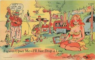 Comic Humor 1930s Walters Sexy Pin Up Travel Trailer Postcard Teich 3246