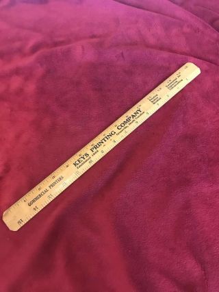 Vintage 15” Wood Ruler From Keys Commercial Printing Company In Greenville,  Sc.