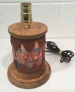 Vintage Native American Indian Drum Lamp Handmade Southwest Decor Ooak Unique