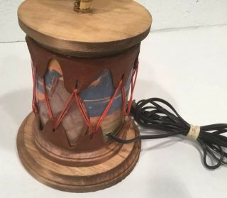 Vintage Native American Indian Drum Lamp Handmade Southwest Decor OOAK Unique 2