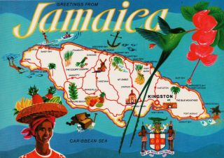 Greetings From Jamaica Vintage Map Postcard