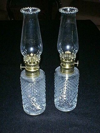 Vintage Lamplight Farms Austria Wexford Glass Small Hurricane Oil Lamps Set Of 2