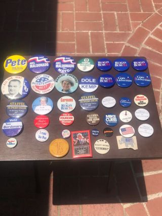 38 Vintage Political Pins Buttons (right Wing Extremist,  Lbj,  Rep Dem & More
