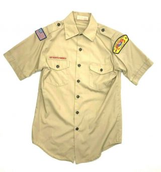 Official Boy Scouts Of America Bsa Shirt Tan S/s Men Size Small 14 - 14 1/2 Blank