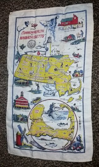 Vintage Commonwealth Of Massachusetts Tea Towel