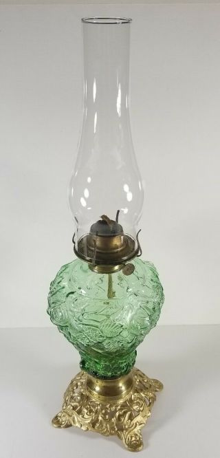 Antique Molded Glass Brass Cast Iron Kerosene Or Oil Lamp P&a Eagle Burner 20 Vf