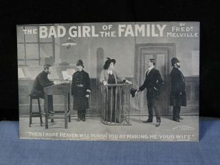 David Allen Postcard Antique Bad Girl Wife Police Court Fred Melville Theatre