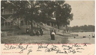 Ca 1910 Battle Creek Michigan Bathing Beach Pavilion Lake Goguac Summer Resort P
