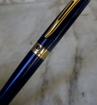 Waterman Etalon Blue Lacquer Roller Pen & Gold Plated 18 Carats