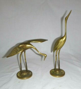 Pr Vtg Solid Brass Bird Sculpture Figurines Herons Egrets Leonard Silver Co.